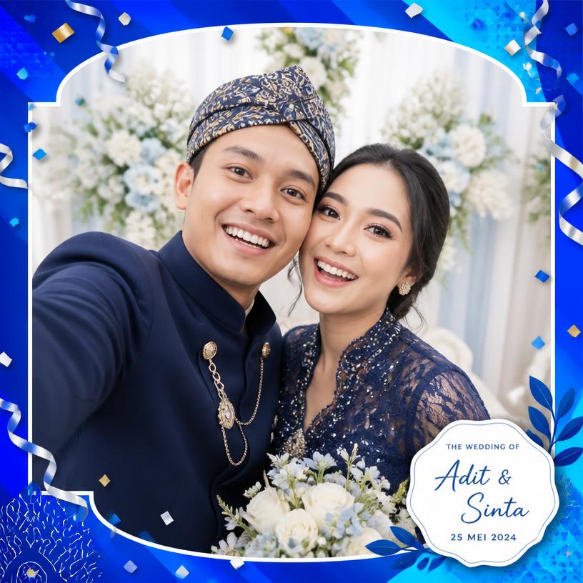 Contoh hasil photobooth online gratis Kotak Biru dengan frame biru